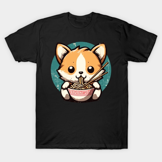 Kawaii vintage corgi eat ramen T-Shirt by TomFrontierArt